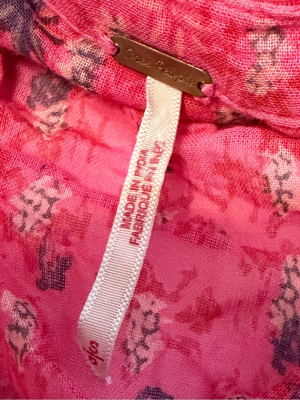 Free People Floral Raspberry Pink Ruffle-Trim Button Blouse - Picture 4 of 4